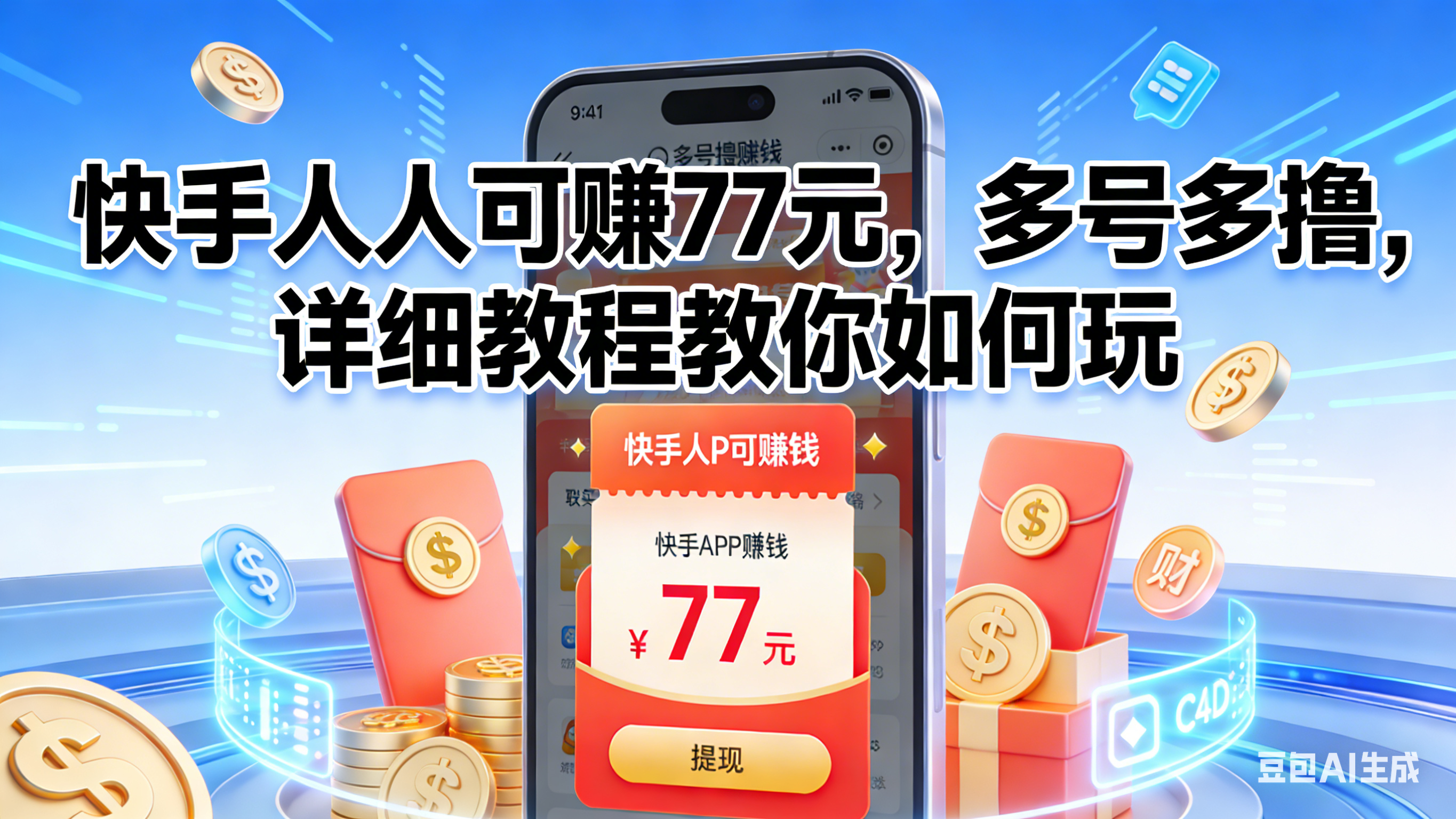 快手人人可赚77元，多号多撸，详细教程教你如何玩网创吧-网创项目资源站-副业项目-创业项目-搞钱项目网创吧